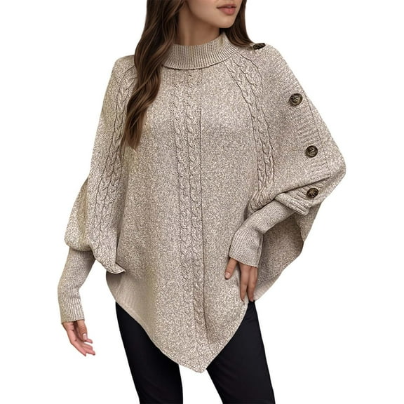 oqasdz Women's Sweaters High Neck Button Batwing Sleeve Knit Pullover Sweater for Fall and Winter Fashion Casual Loose Fit