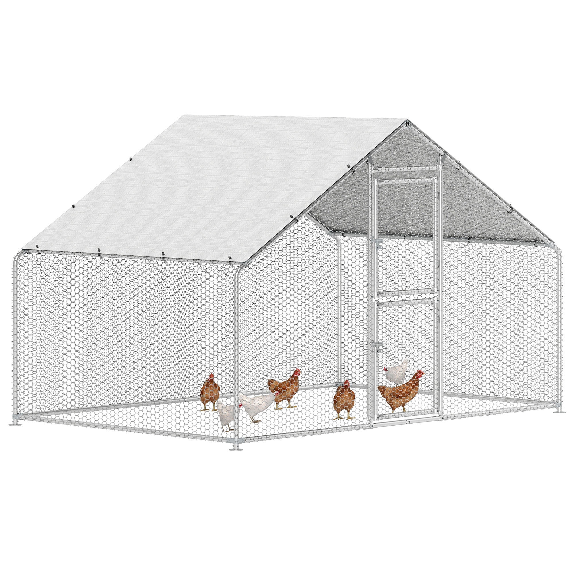 Uforic Large Chicken Coop Metal Chicken House/Pen for 10-15 Chickens Rabbits Duck Poultry Cage, Walk-in Chicken Run with Waterproof Cover for Backyard Farm