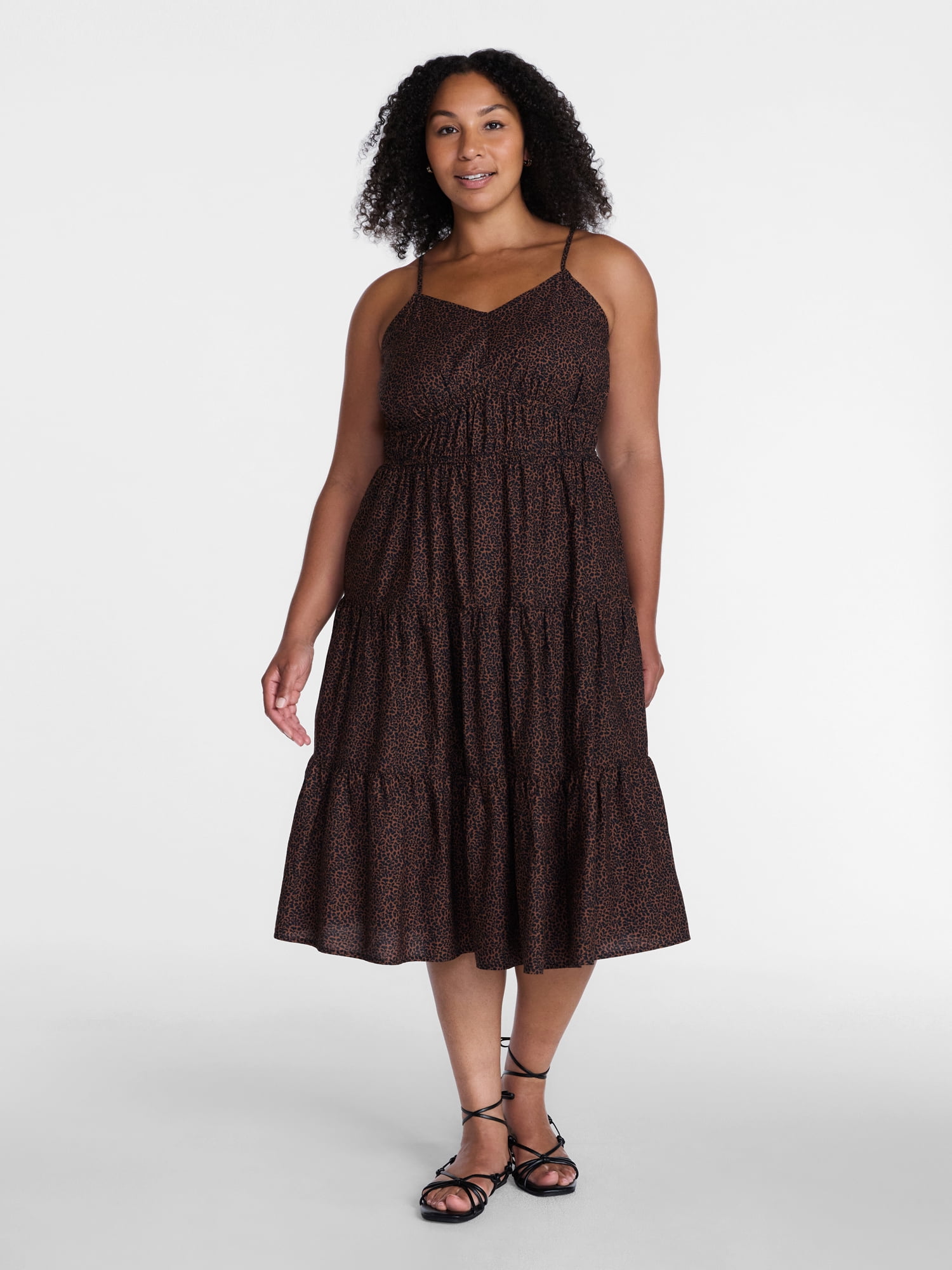 Time and Tru Women's Sleeveless Tiered Cotton Midi Dress, Sizes XS-XXXL