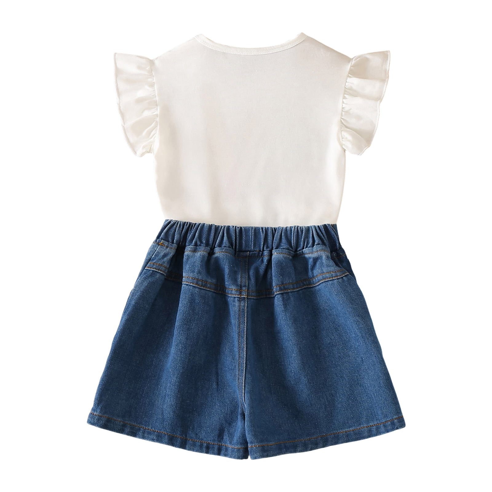 newwalpole Baby Girl Clothes Toddler Girl Summer Outfits Shirts Tops Ripped Denim Shorts Set Little Girl Clothes Yellow for Size 9-10 Years