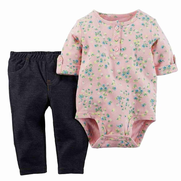 Carter's - Carters Infant Girls Pink Floral Baby Outfit Bodysuit & Blue ...
