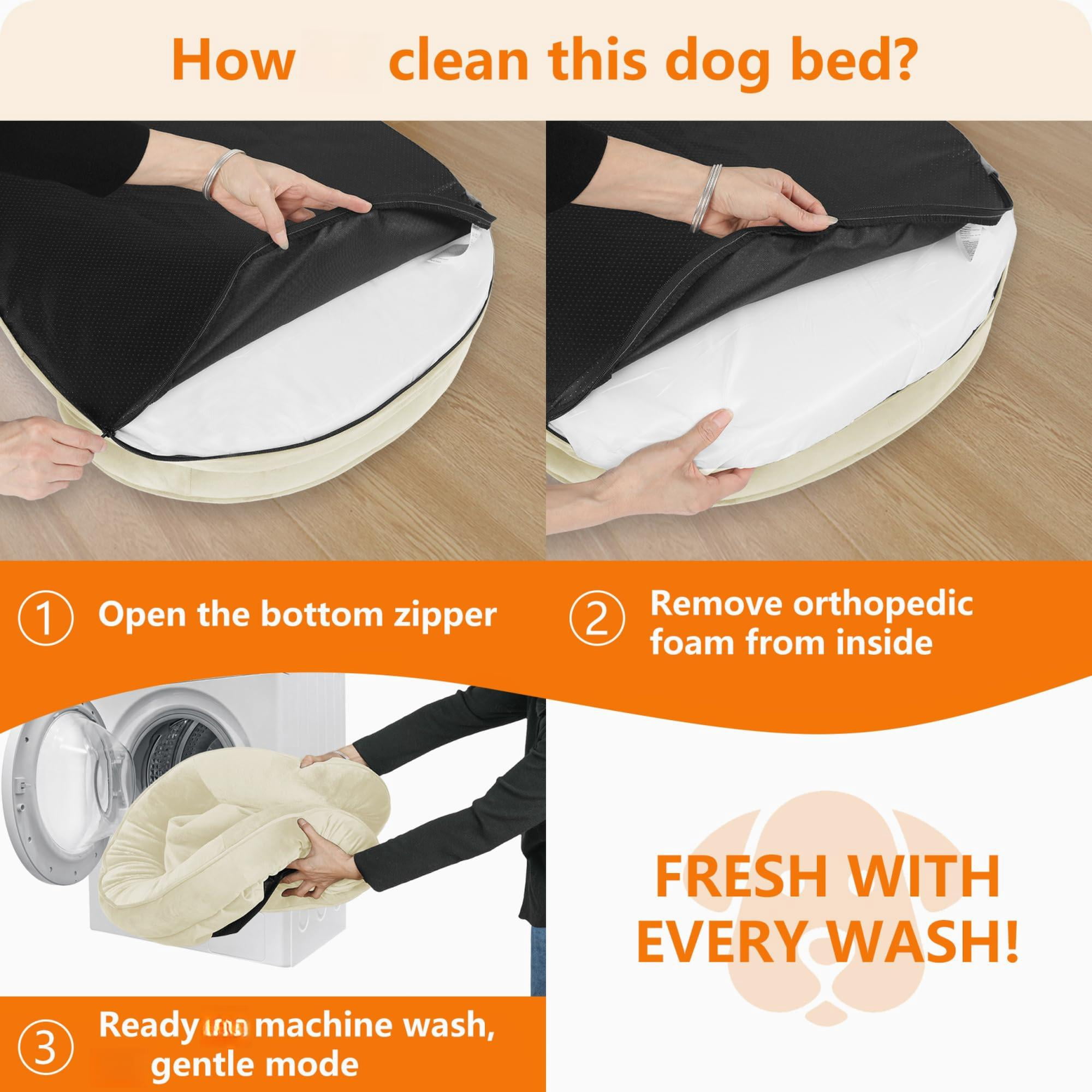 Orthopedic Dog Bed Gel Memory Foam Waterproof Sofa Washable Pet Four Sided Bolster Cushion Removable Cover Non-slip Bottom Beige Medium 36 X 25.5 X 6 Inch