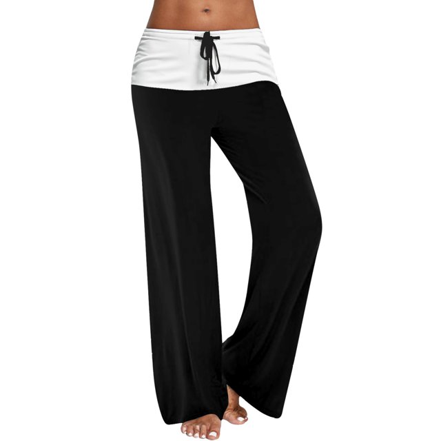 Pantalones de mezclilla Gibobby Pantalones de yoga sueltos con estampado de cintura elástica y tira de bolsillo de cintura alta para mujer Negro L