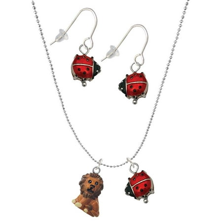 Delight Jewelry Resin Tan Lion Red Lucky Ladybug Necklace and Dangle Earrings Set Delight Jewelry Resin Tan Lion Red Lucky Ladybug Necklace and Dangle Earrings Set