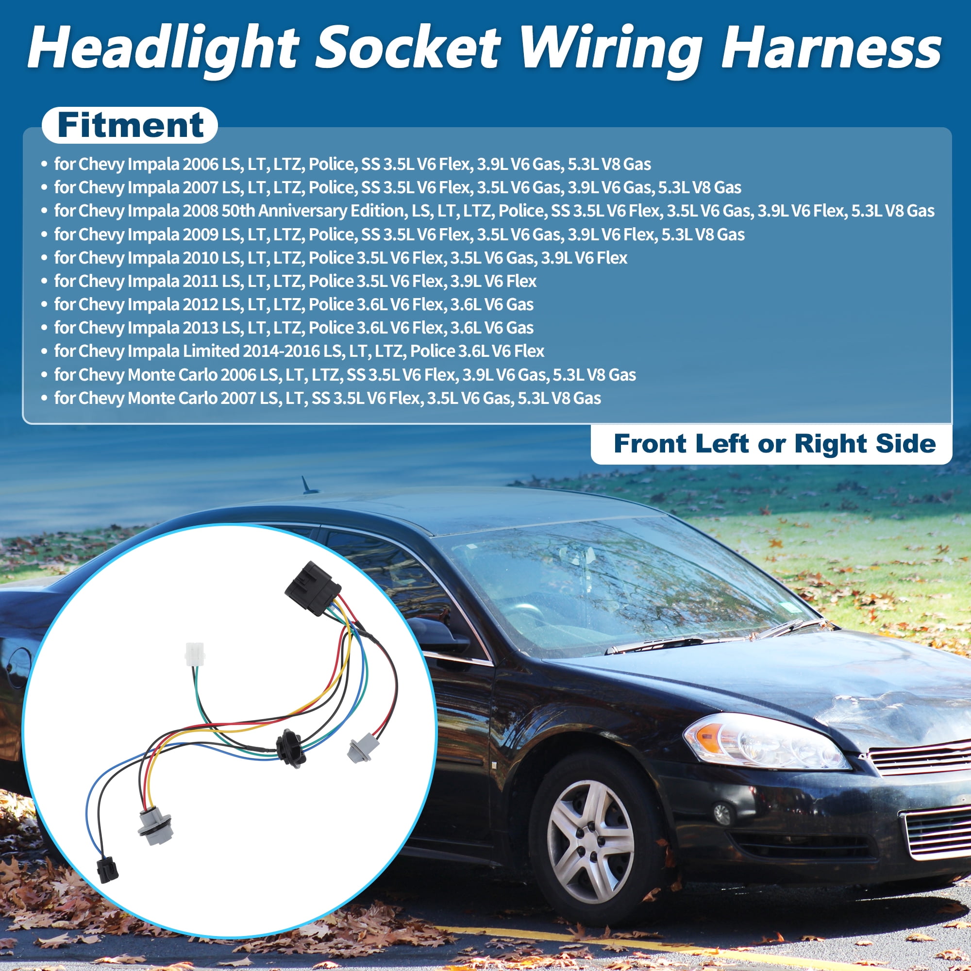 Unique Bargains Headlamp Wiring Harness Socket Wiring for Chevy Impala 06-13