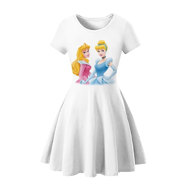 Summer Baby Girl Frozen Princess Elsa Anna Blancanieves Vestido de fiesta Jasmine Mermaid Ariel Dibujos animados 3D Imprimir Ropa casual Vestido9-10T (Etiqueta 150) Gao Jinjia LED