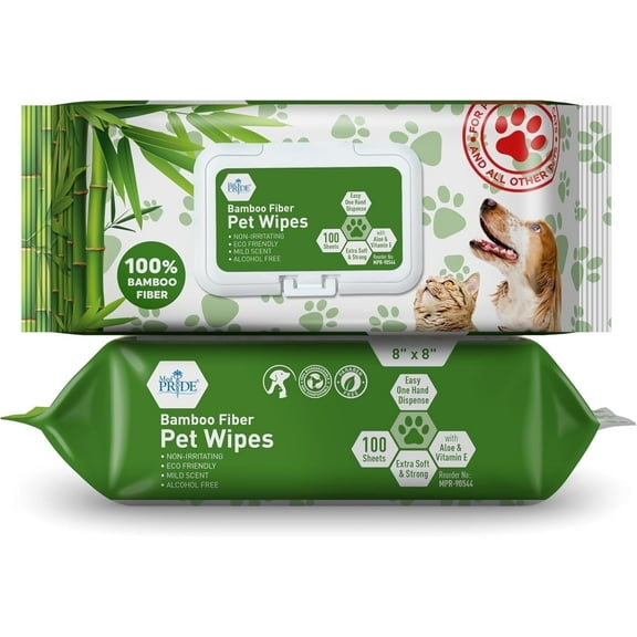 MEDPRIDE Gentle Doggie Towelettes 100 Count – Biodegradable Pet Wipes XL, 100% Bamboo Fiber Dog Wipes with Aloe Vera, Deodorizing & Hypoallergenic