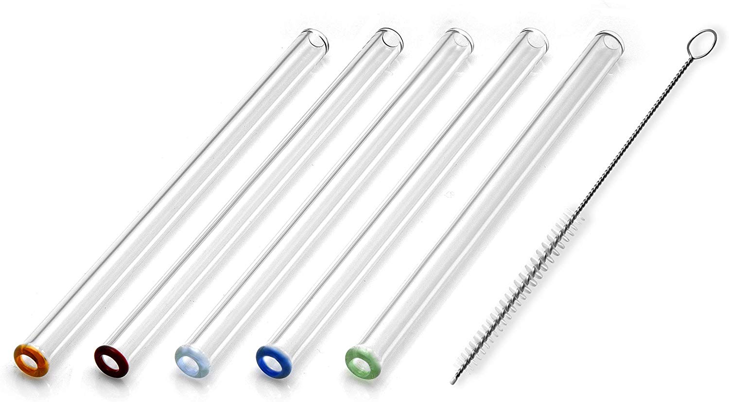 Handmade Short Glass Straws with Coloured Tips independently Tested in DE Set of 5 with
