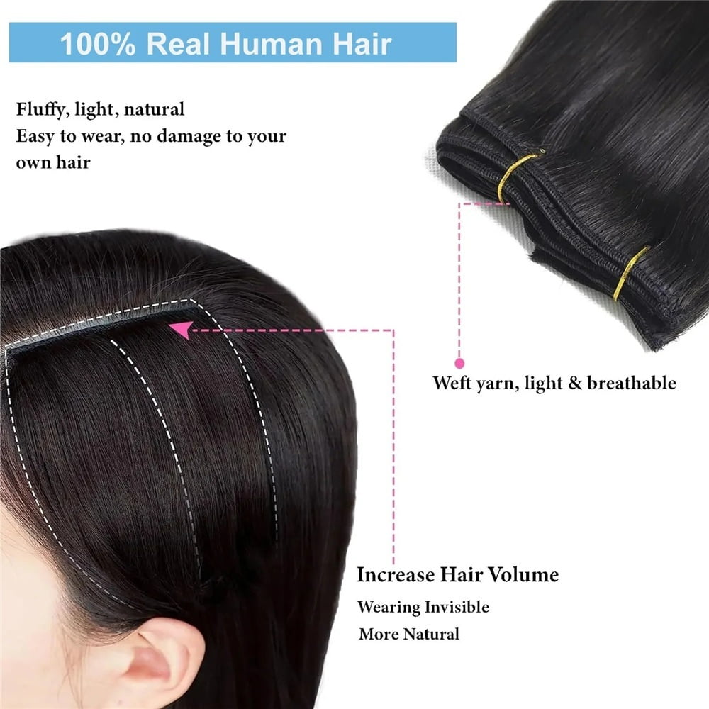 Clip in Hair Extensions Brazilian Remy Human Hair Extensions for Women 8Pcs 120g Double Weft Silky Straight Clip in Hair Extensions Natural Color