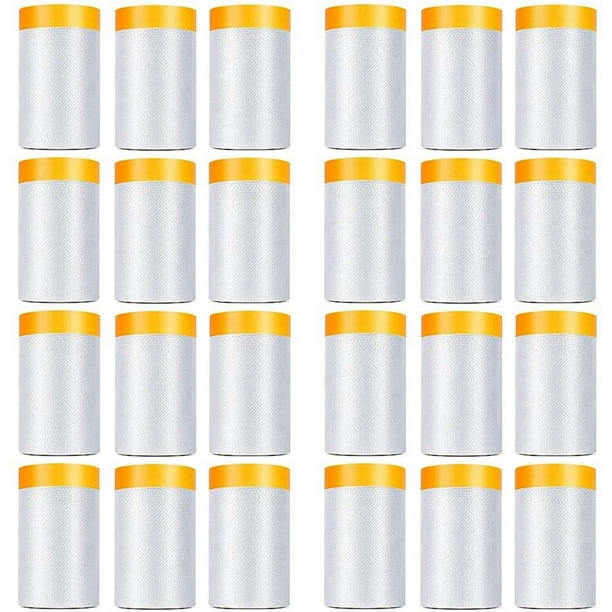 Paquete de 24 Cintas y Cortinas, Película de Enmascarar Pregrabada de 1,8 X 62,3 Pies para Cubrir Pintura de Automóviles, Película Preadhesiva de Plástico