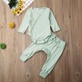 thumbnail image 5 of Qiylii Boys Girls 2Pcs Solid Color Outfits,Long Sleeve V-neck Romper+Long Pants, 5 of 8