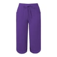thumbnail image 5 of Bovemsi 2025 Women's High Waist Bubble Textured Linen 3/4 Cropped Trousers - Lightweight Summer Pants with Pockets, Gold, M, 5 of 5