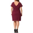 thumbnail image 3 of Agnes Orinda Women's Plus Size St. Patrick's Day Dress V Neck Short Sleeves Cocktail Wedding Guest Bodycon Dress 2X Burgundy, 3 of 6