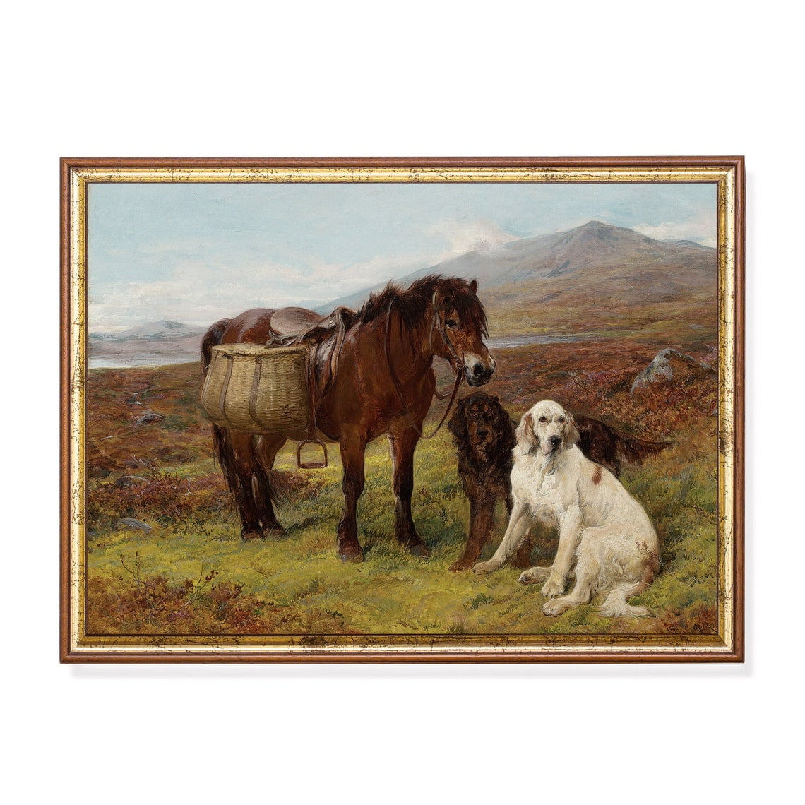 Antique Horse And Dogs 19th Century Equestrian Wall Art Print Nature Inspired Living Room Decor