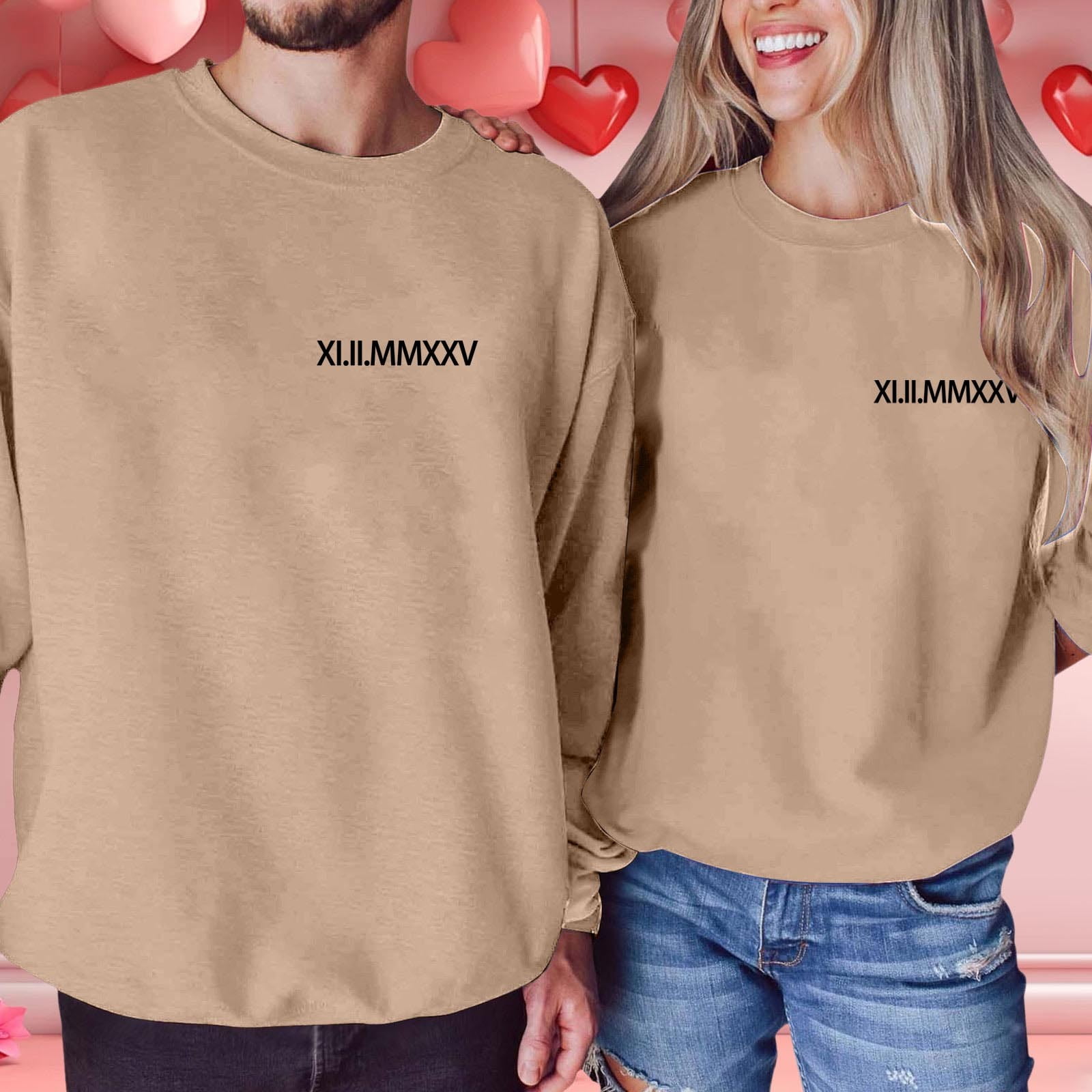 Men's And Women's Valentine's Day Fashion Print Loose Crew Neck