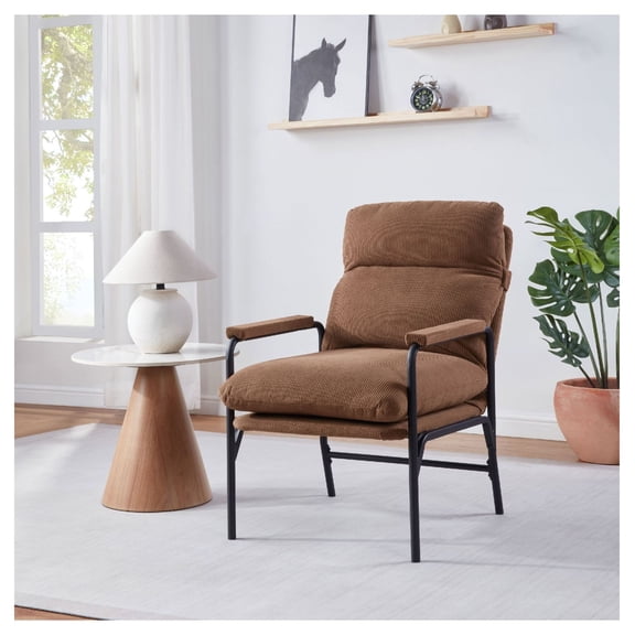 Corduroy Accent Chair, Reclining Living Room Chair, Adjustable Backrest Lounge Chair, Modern Comfy Reading Chair for Bedroom & Office, Metal Frame - Brown