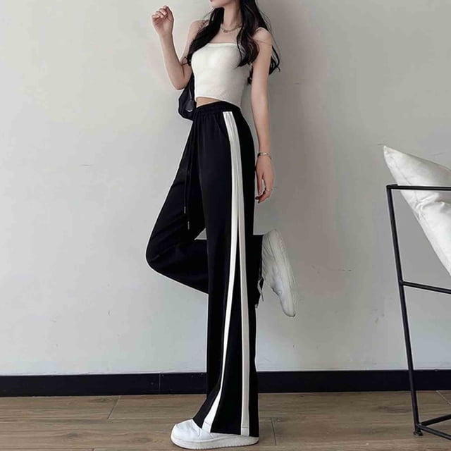 TaTaai Women Spring Summer Trendy Casual Long Pants Striped Draped Solid Straight Leg With Pockets Lightweight Breathable Machine Washable No Fading Daily Street Wear Gift