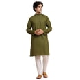 thumbnail image 2 of SKAVIJ Kurta Pajama Set for Men Cotton 2 Piece Top Bottom Traditional Indian Dress Olive Green XXL, 2 of 7