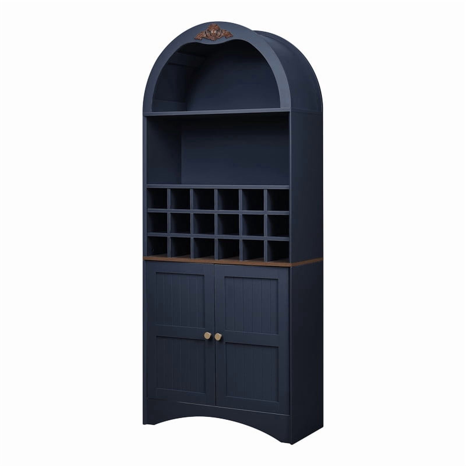 Arched Bar Wine Storage Liquor Cabinet with Removable Wine Grid, Freestanding Bookcase with Adjustable Shelves