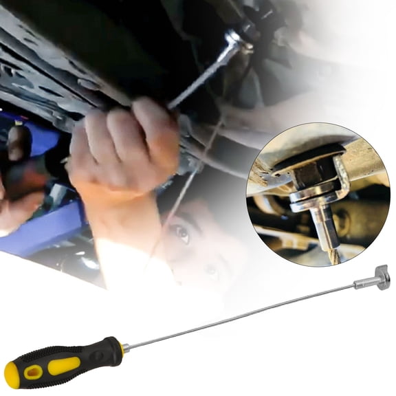 Tucknest 14 Inch Oil Drain Plug Remover Tool, Magnetic Flexible Shaft for Car Truck, Anti Scald Oil Plug Extraction Tool, Silver