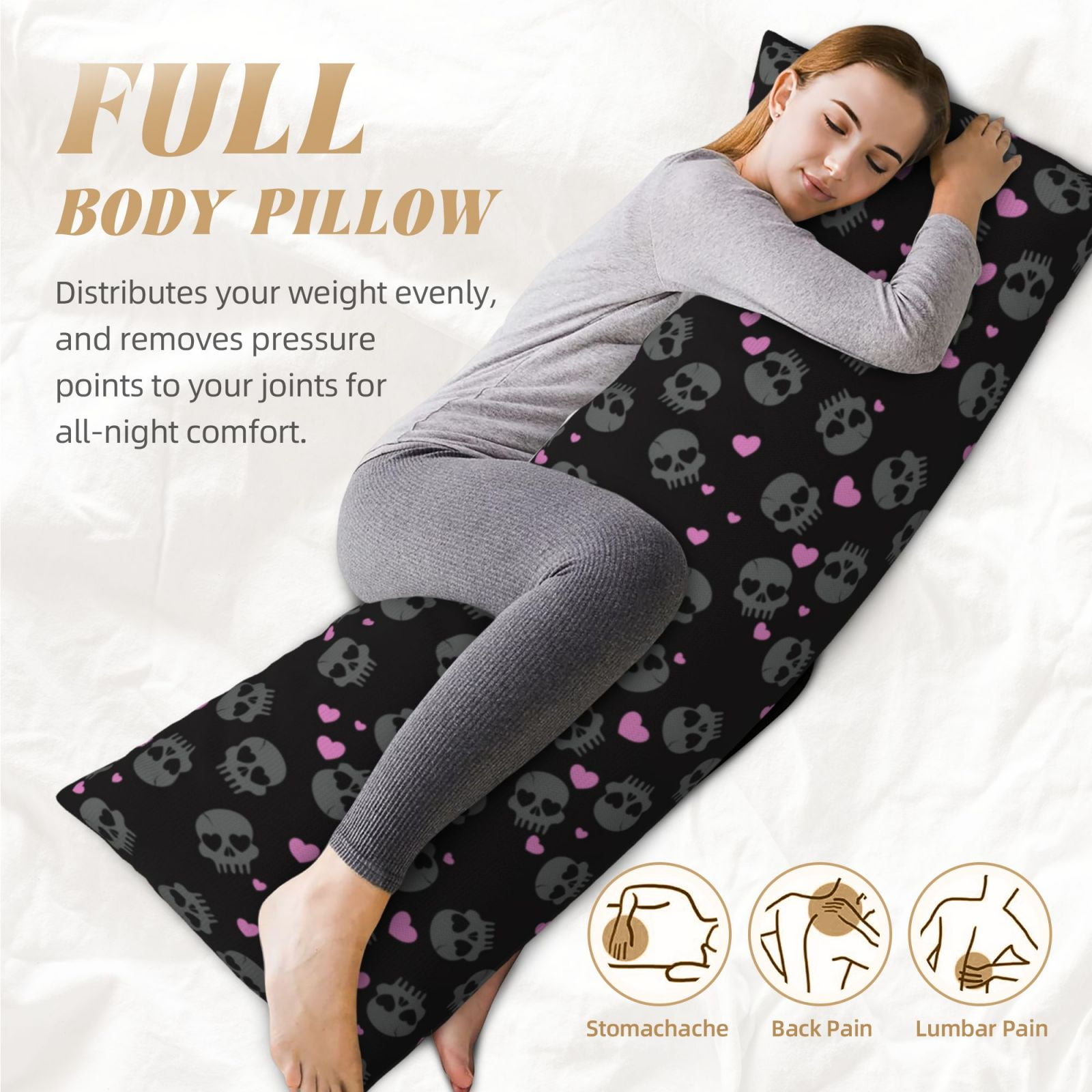 Naloa Cool Skull Love Super Soft 20x60 Body Pillow Case,Long Side Hidden Zipper（PILLOWS ARE NOT INCLUDED）