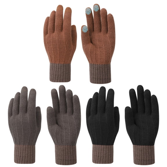 Bocaoying 3 Pairs Women Gloves, Winter Touch Screen Gloves, Warm Fleece Lined Knit Gloves, Elastic Cuff Winter Texting Gloves, Knitted Gloves for Running Driving Cycling Climbing