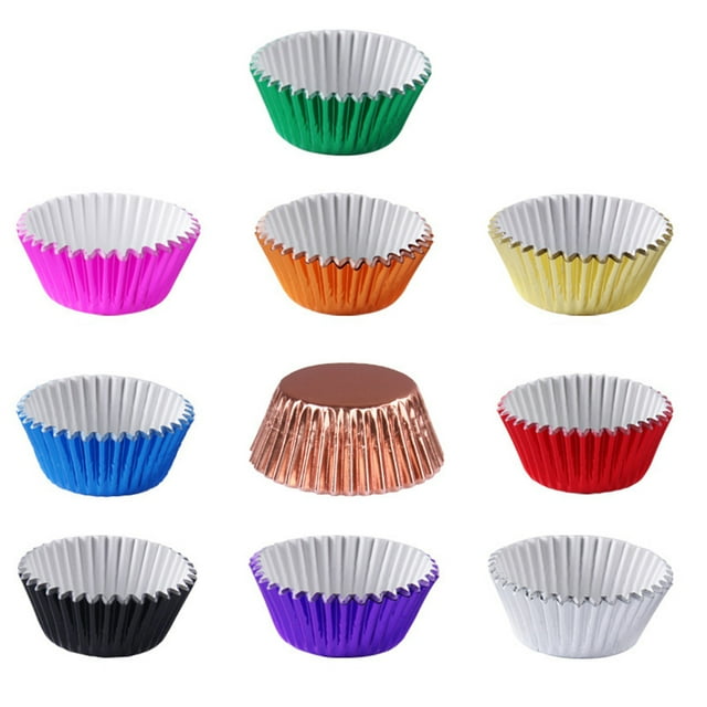 200 Pc/2 Pack Thicken Aluminum Foil Muffin Cake Liner Paper Cup Cake Holder Baking Accessory Cake Wraps for Home Dessert Shop (Random Color)