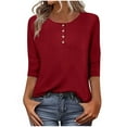 thumbnail image 2 of Blmnix Red Womens Fall Blouses Clothing 3/4 Sleeve Plain Womens Casual Tops Crew Neck Tops, 2 of 7