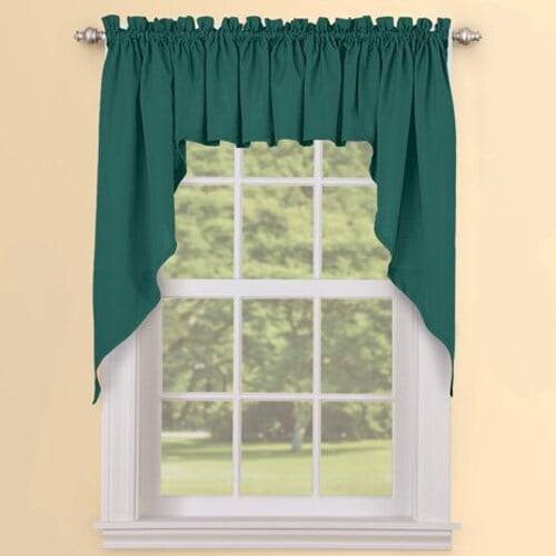 Solid Textured Swag Window Curtain PairHunter Green