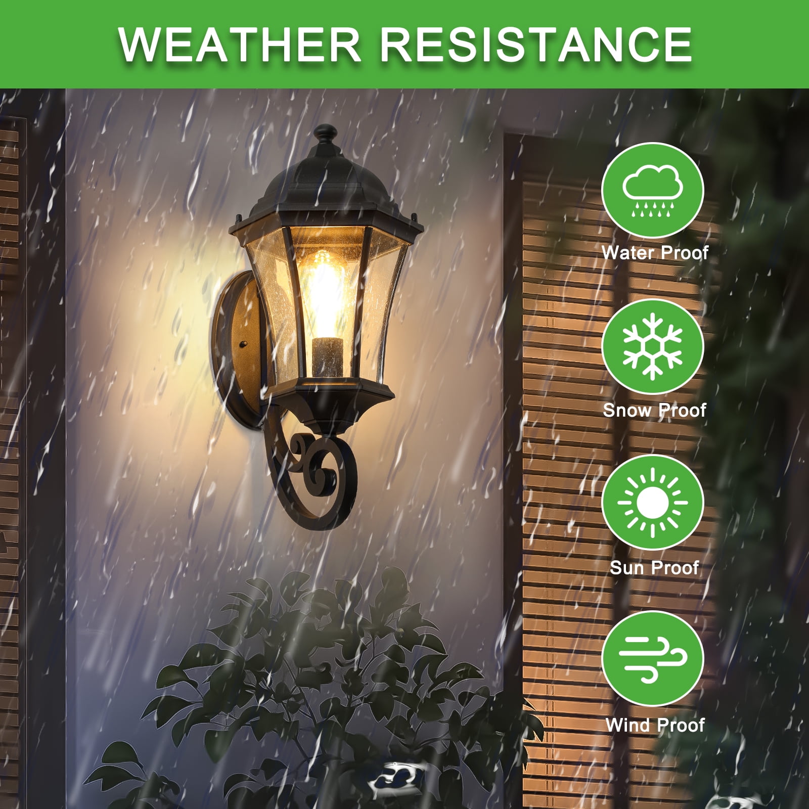 Yesurprise 2Pcs Outdoor Wall Lights, Patio Waterproof Lanterns, Retro Wall Mounted Lamps, Exterior Wall Metal Light Fixture with Glass Shade for Porch Garden Yard