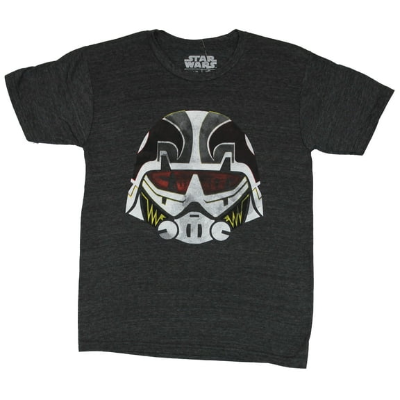 Star Wars Mens T-Shirt - Rebels Giant Distressed Ezra Mask Image (Large)