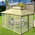 thumbnail image 2 of Gymax 2-Tier 10'x13' Steel Gazebo Canopy Tent Shelter Patio Garden Outdoor Netting Beige, 2 of 10