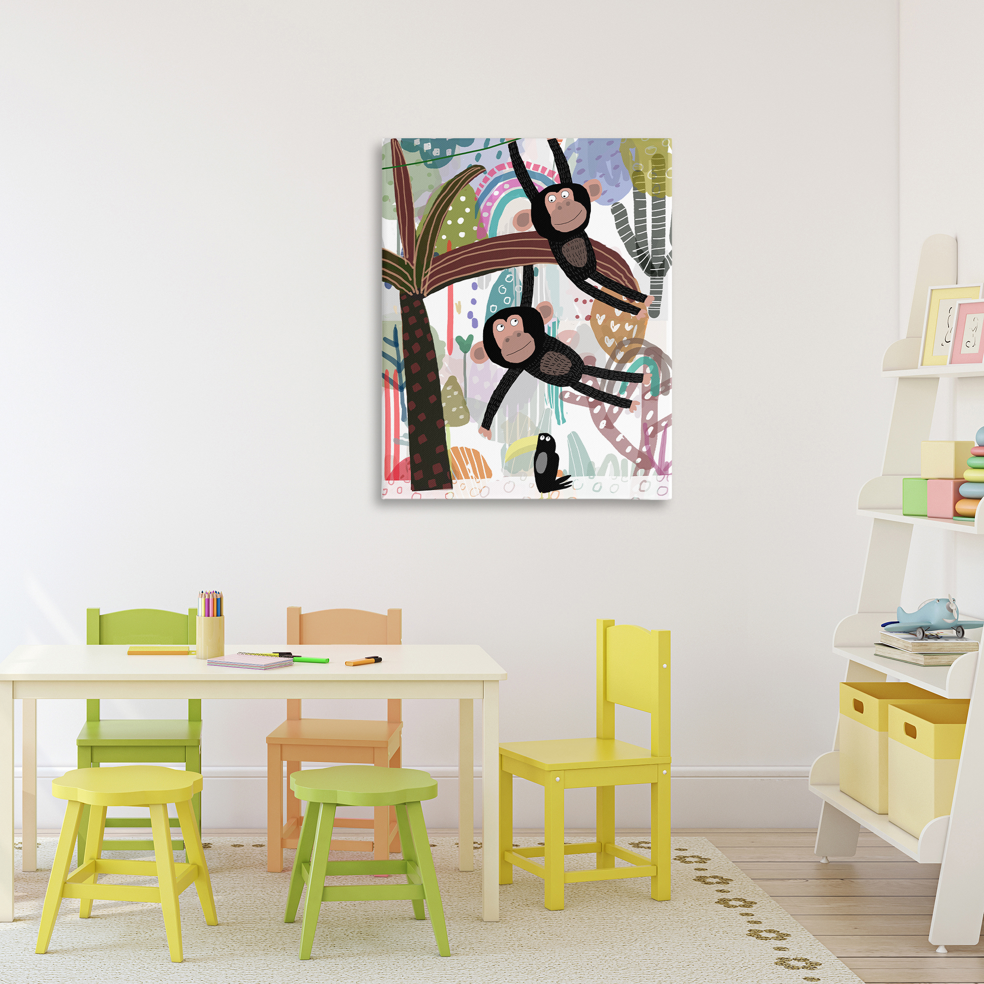 Exotic Monkey & Toucan Canvas Wall Art, design by Carla Daly