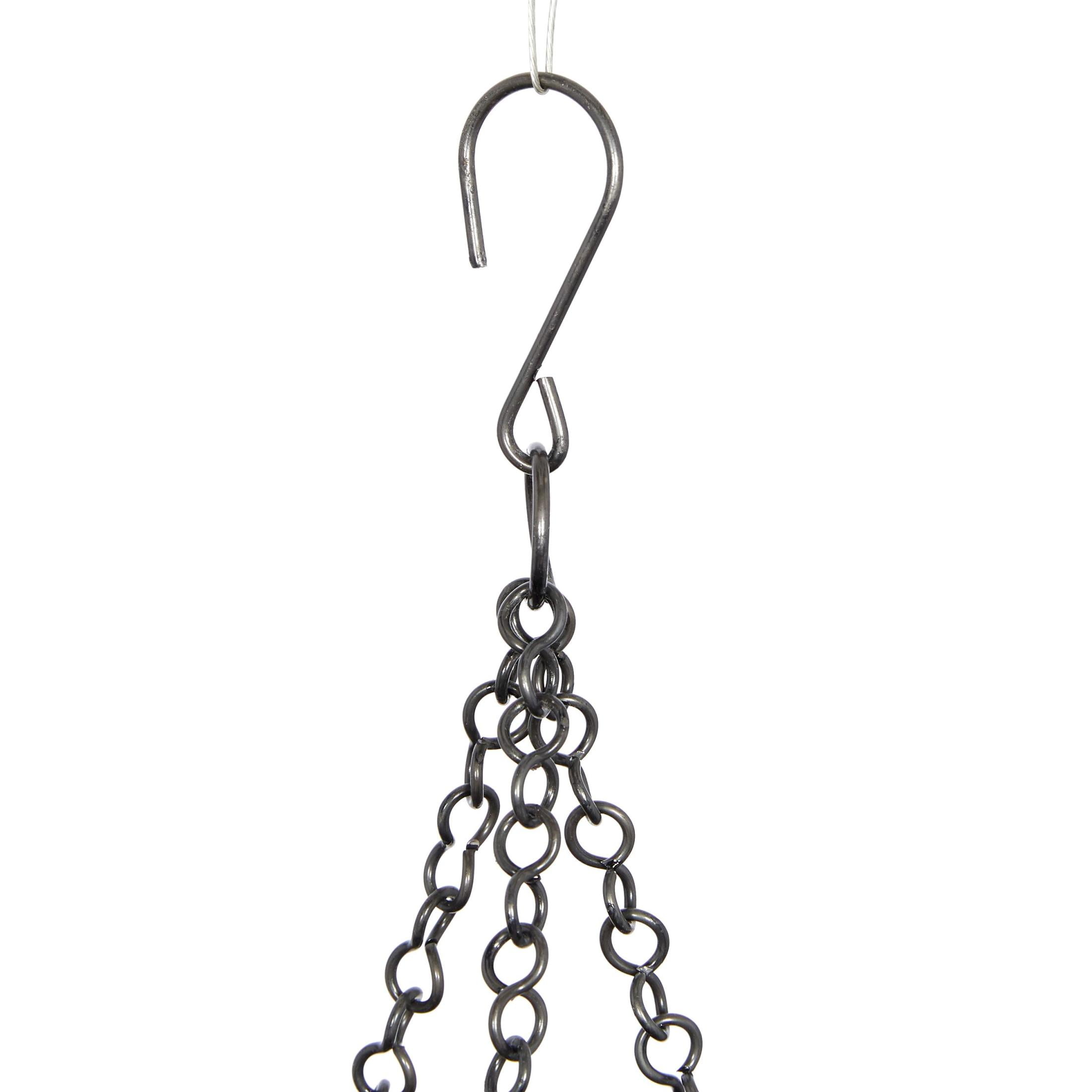 DecMode Glam Shiny Black Metal Bowl Shaped Hanging Planters with Three Chains, Set of 2 5",6"H