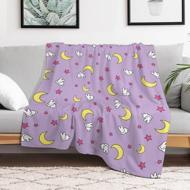 HAHDAXIA Usagi Blanket Rabbit Moon Pattern Throw Blanket Bedding Room Decor Flannel Blankets for Bed Sofa 60 50
