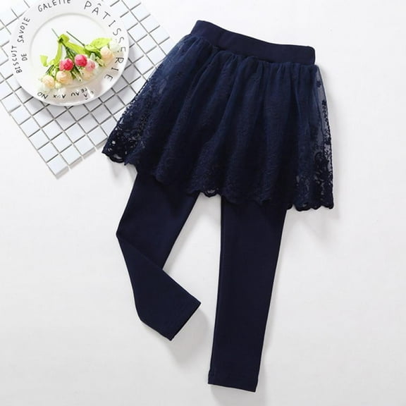 Little Girls Princess Skirt-Pants Footless Leggings Lace Ruffle Tutu Pantskirt Fake Two-piece Leggings Spring Autumn Casual Trousers for 1-6T Toddlers Girl