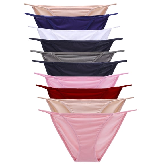 DINGLU 10 Pack Women's High Cut String Bikini Panties Low Waist Stretchy Cheeky Underwear,Size 4