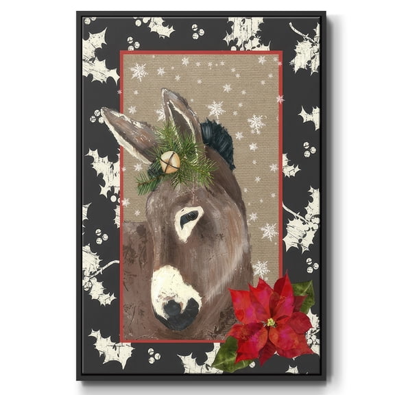 County Christmas Farm III - Framed Gallery Wrapped Holiday Canvas - 17 x 25 - Black Frame