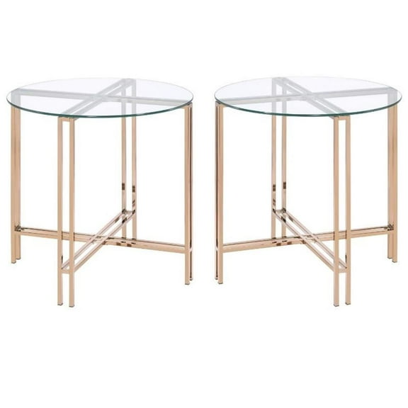 Home Square 2-Piece Furniture End Table Set in Gold and Champagne Finish
