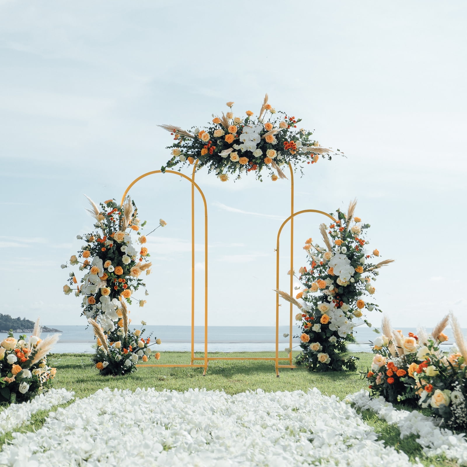 Three-Piece Set Wedding Arc Top Iron Art Wedding Iron Arch Gold, 5.9ft+4.9ft+3.9ft