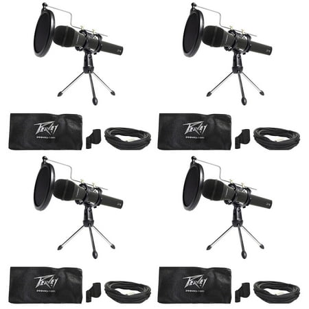 (4) Peavey Podcasting Podcast Microphones+Stands+Pop Filters+Shock Mounts+Cables