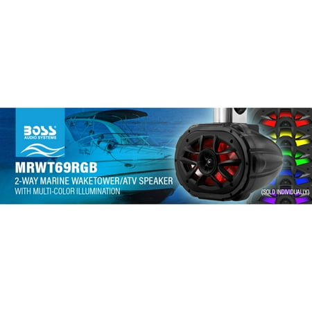 BOSS Audio Systems Marine Waketower 2 Way Speaker System w/ 600 Watts of power, 6 x 9 Inch, Full Range, Multi-Color LED
