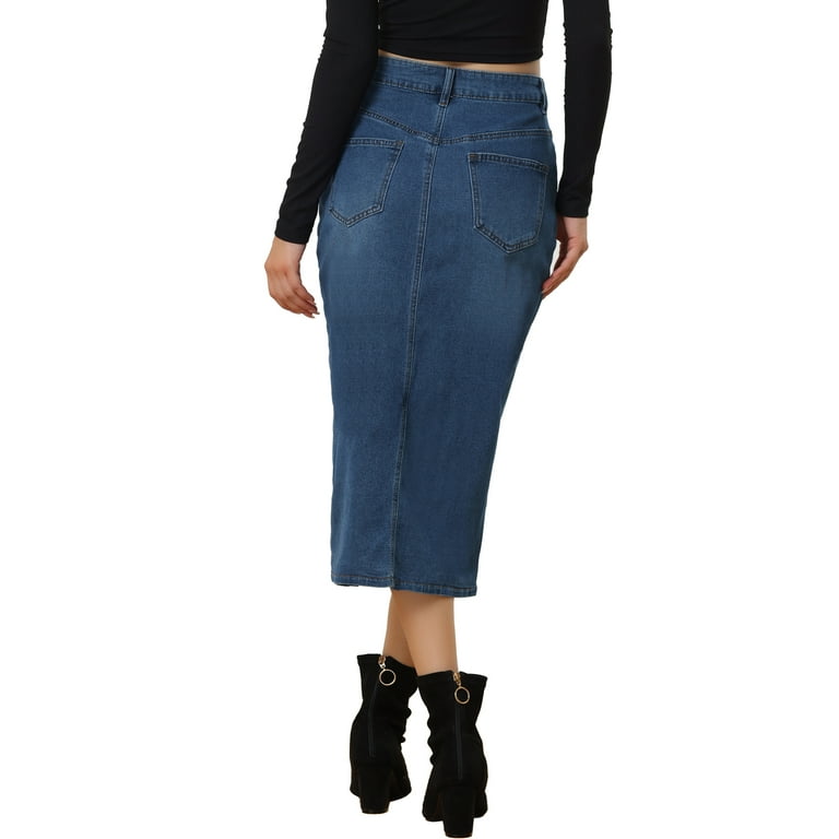 MODA NOVA Juniors Denim Skirt Casual High Waisted Front Slit Knee