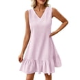 thumbnail image 2 of Horkkom Beach Dresses for Women Mini V Neck Solid Color Sleeveless Dress Summer Casual Vacation Dresses, S-2XL, 2 of 9