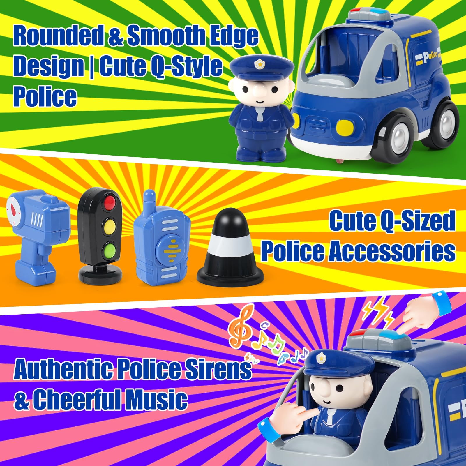 HYPERLIVING Remote Control Car for Toddlers - Birthday Gifts for Boys and Kids Ages 18+ Months, 2 3 4 5 Years, 2.4GHz RC Interactive Cartoon Police Car with Lights, Sounds & Music