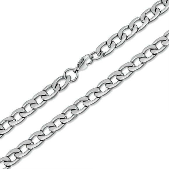 Heavy Duty Biker Jewelry Men Solid Curb Link Chain Necklace Silver Tone Stainless Steel 24 Inch 8MM