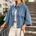 thumbnail image 4 of Womens 3/4 Sleeve Cropped Denim Jackets Casual Button Down Loose Coat with Pockets, 4 of 7
