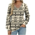 thumbnail image 2 of Heisall Women's Tops Spring Autumn 2025 New Arrival Long Sleeve V-Neck Loose Casual T-shirts with All-over Print Fashion, 2 of 5