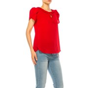 Heo Clothing Solid Tie Neck Short Sleeve Blouse, Women's