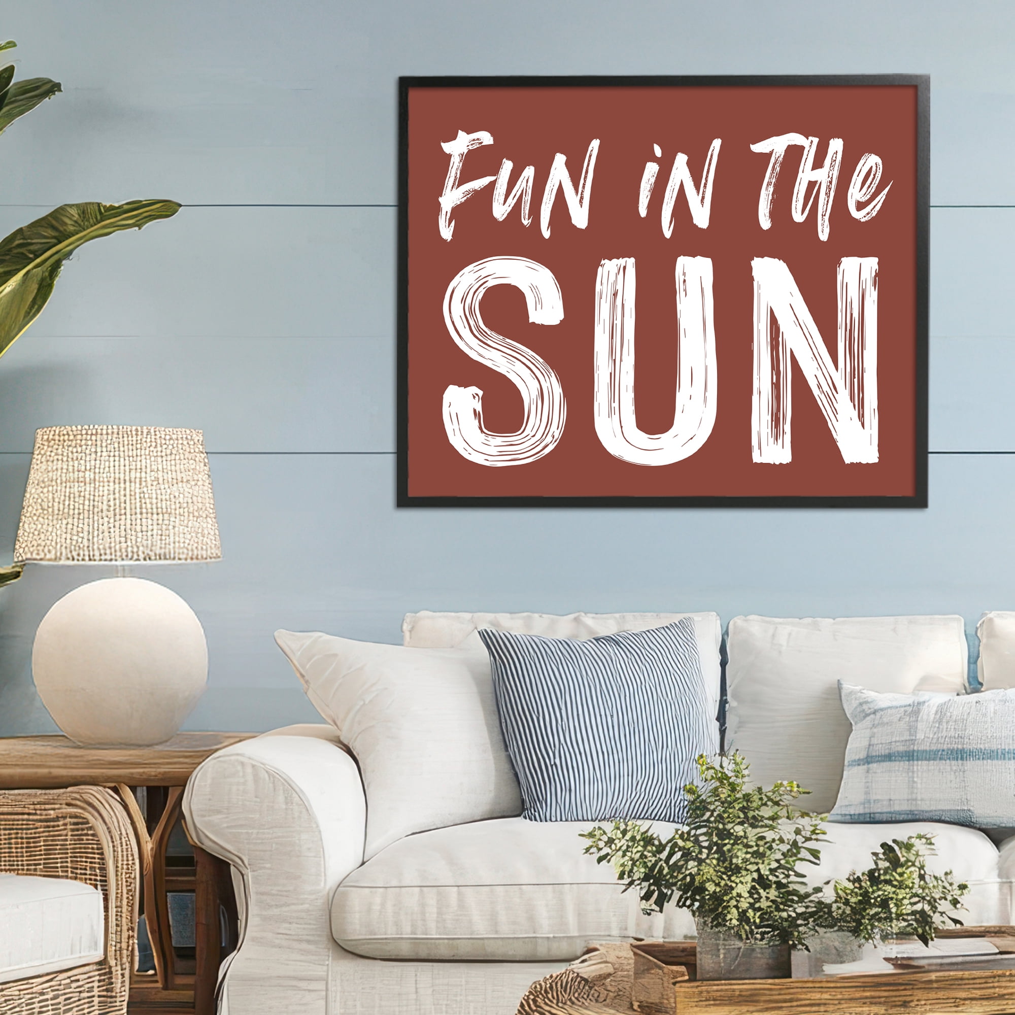 Fun In Sun Brown Sentiment Black Framed Giclee Art, design by Lettered and Lined